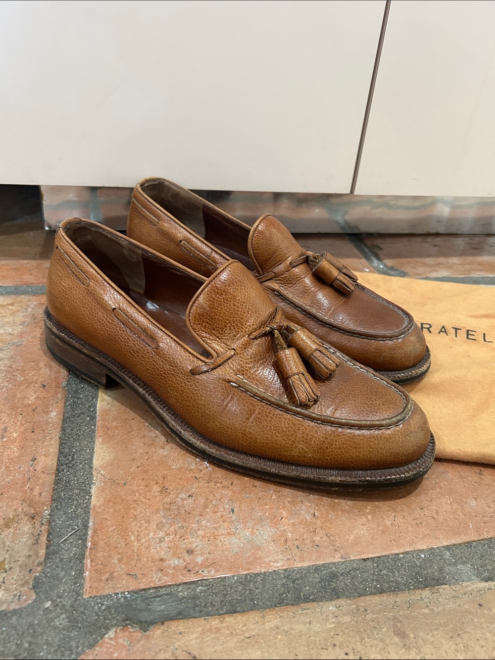 Men's Fratelli Rossetti Brown Leather Tassel Loafers in great condition